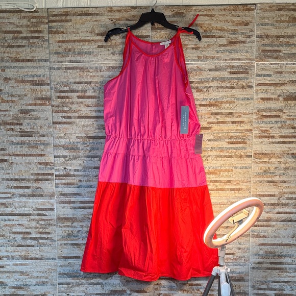 London Times Pink and Red Midi Dress - Picture 2 of 6